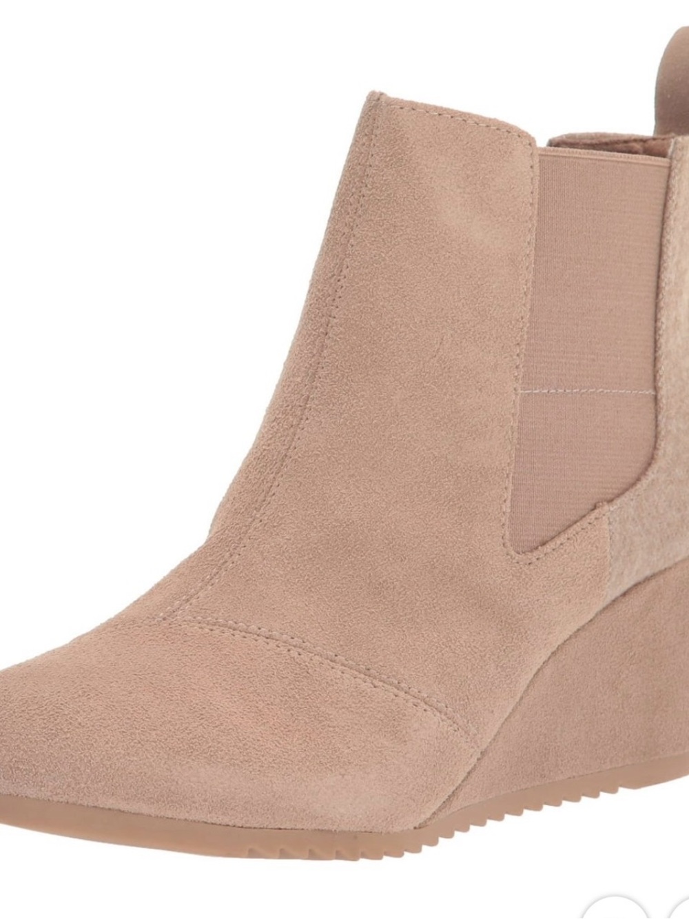 TOMS Bailey Warm Taupe Suede Wedge Ankle Booties SZ 6M slip on round toe pull on